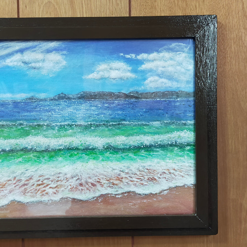 絵画（アクリル原画）沖縄の海辺の風景 手作り額付き 絵画 syuri