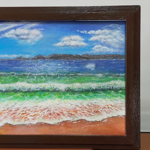 絵画（アクリル原画）沖縄の海辺の風景 手作り額付き 絵画 syuri 通販