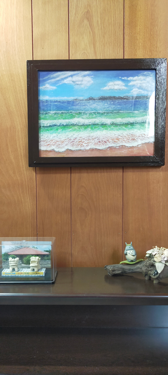 ＃絵画（アクリル原画）沖縄の海辺の風景   手作り額付き 4枚目の画像