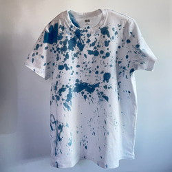 藍染クルーネックTシャツ・沫（半袖レディース3XL） 1枚目の画像