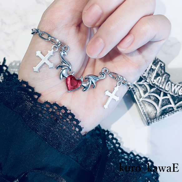 小悪魔ハートのブレスレット / ゴシック ダーク ホラー 十字架 クロス