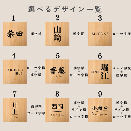 優しい光沢と木目が美しいヒノキの表札/14cm×14cm 屋外可 木製 表札