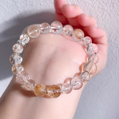 天然石　希少　ピンクルチルクォーツ　ブレスレット　ルチルクォーツ　ルチル 天然無処理 ピンク&ゴールド ガーデンルチルクォーツ