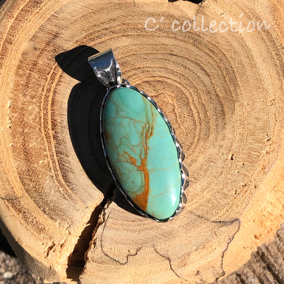 C2N-7 Hachita Turquoise  Silver Pendant Top ハチタターコイズ ペンダントトッ 5枚目の画像