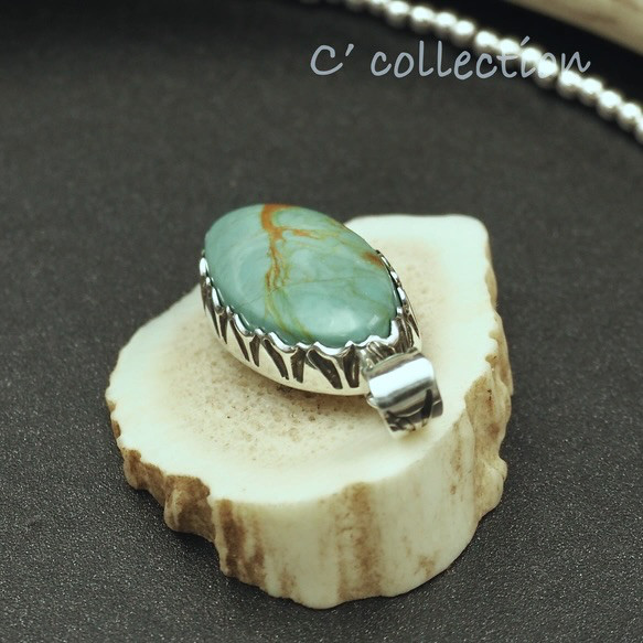 C2N-7 Hachita Turquoise  Silver Pendant Top ハチタターコイズ ペンダントトッ 3枚目の画像