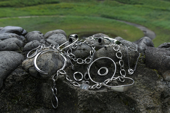 silver925 耳環 -mirrorstone Pierce-（方形）耳環 縟瑪瑙 第6張的照片