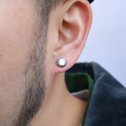 silver925 耳環 -mirrorstone Pierce- (Circle) #白色珍珠耳環 第3張的照片