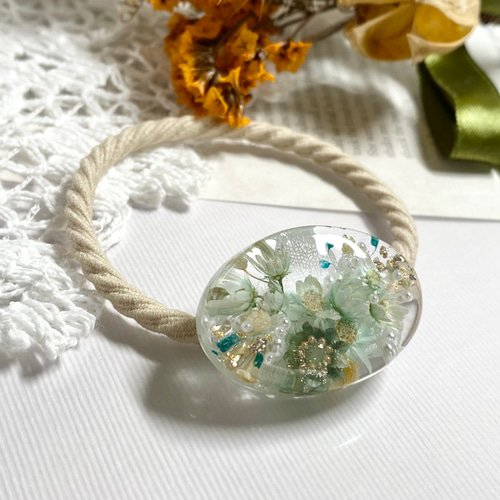 ボタニカルリーフ ラウンドレジンヘアゴム 秋いろ ／ ボタニカル レジン ヘアゴム ／ 大人 ドライフラワー