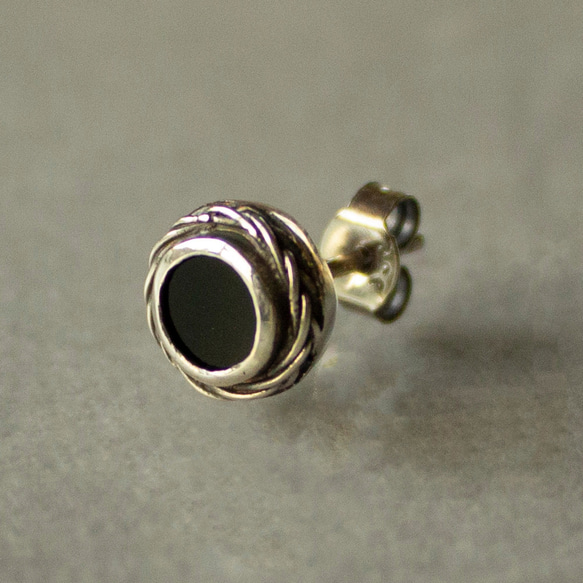 銀 925 耳環 -mirrorstone Pierce-（圓）瑪瑙耳釘 第1張的照片