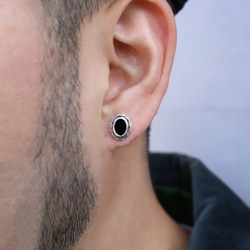 銀 925 耳環 -mirrorstone Pierce-（橢圓形）縟瑪瑙耳釘 第3張的照片