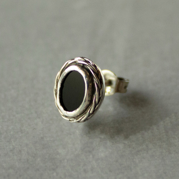 銀 925 耳環 -mirrorstone Pierce-（橢圓形）縟瑪瑙耳釘 第1張的照片