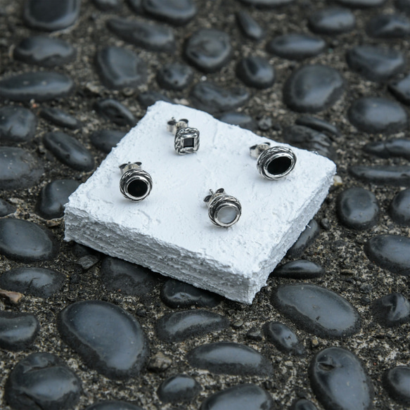 銀 925 耳環 -mirrorstone Pierce-（橢圓形）縟瑪瑙耳釘 第4張的照片