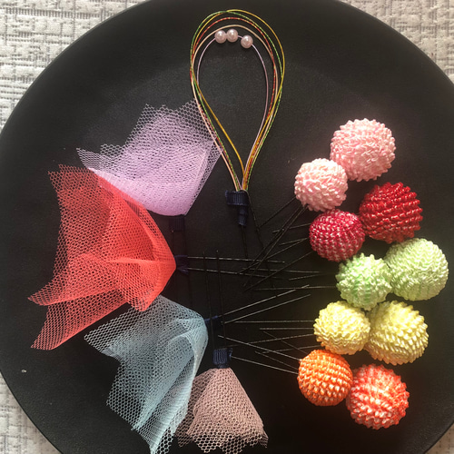 005選べる髪飾り 和玉 水引き飾り 帯締め帯揚げセット サーモン