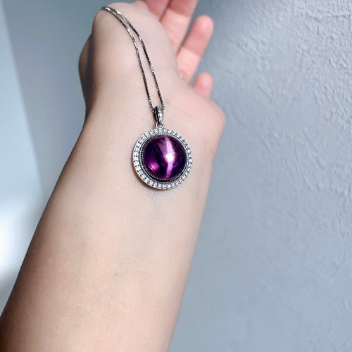 天然無処理 キャッツアメジスト ペンダント No520 ネックレス  