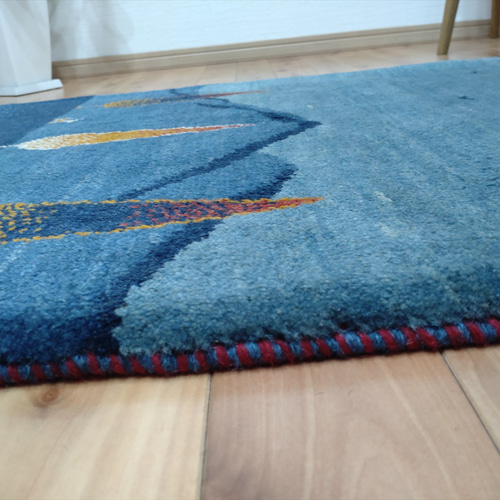 ペルシャ ギャッベ 玄関マット大 122x84cm 紺色 糸杉 ランドスケープ