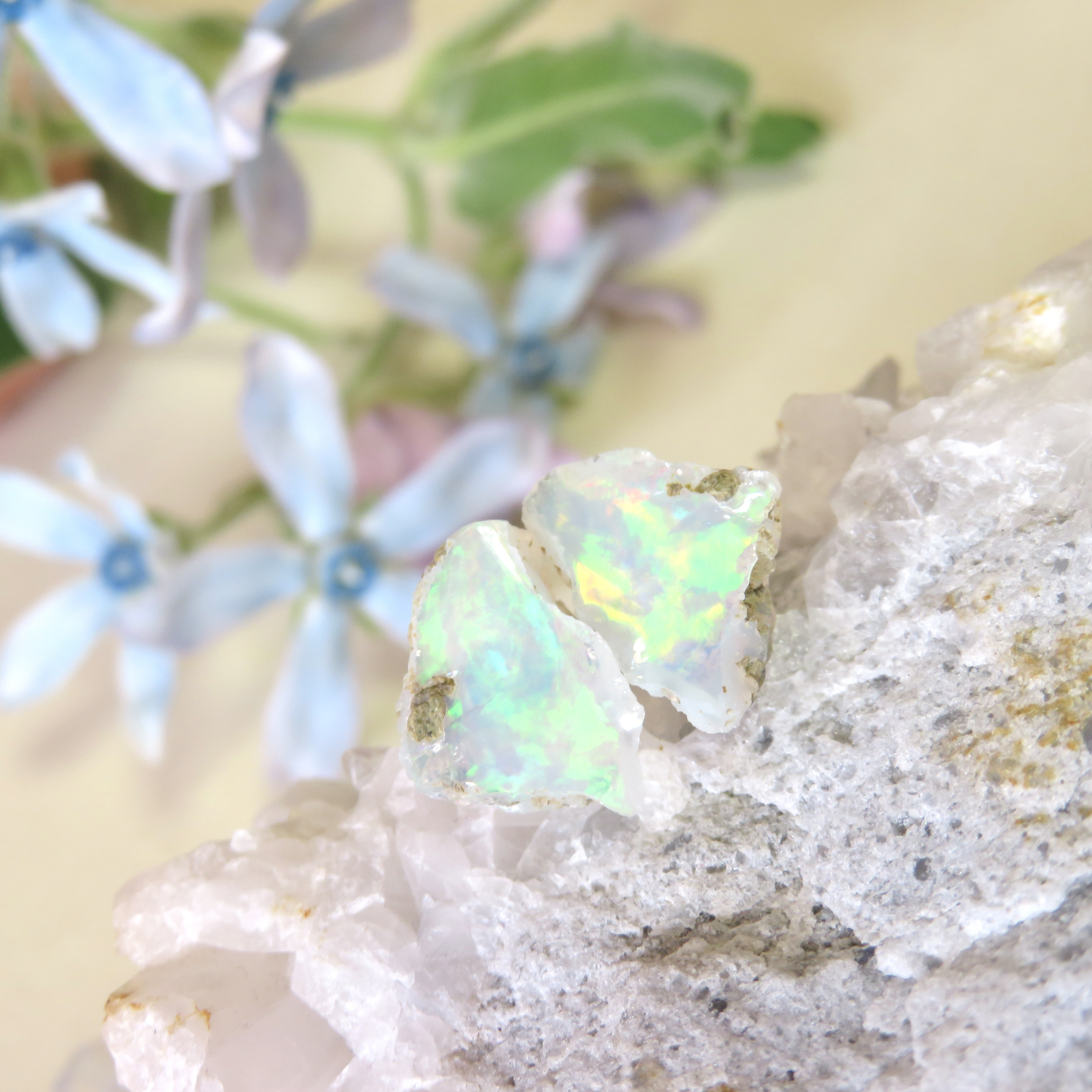 オーロラの欠片／ウォーターオパールの原石ピアス