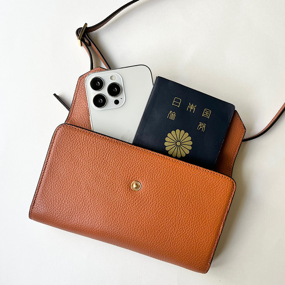 本革 　超軽量　お財布ショルダー　スマホショルダー　L字型財布　お財布ポシェット　長財布 