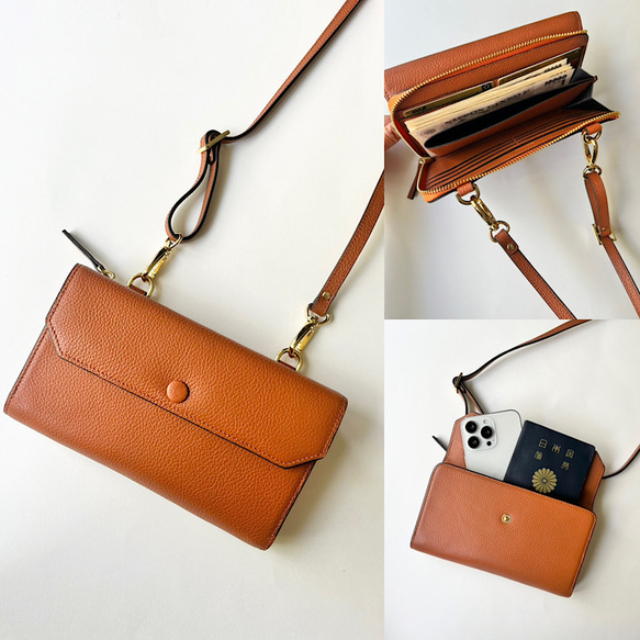 本革 　超軽量　お財布ショルダー　スマホショルダー　L字型財布　お財布ポシェット　長財布 