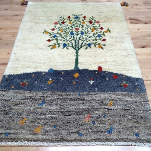 ペルシャ ギャッベ 玄関マット大 120x85cm ザクロの木 ランドスケープ