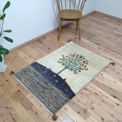 ペルシャ ギャッベ 玄関マット大 120x85cm ザクロの木 ランドスケープ