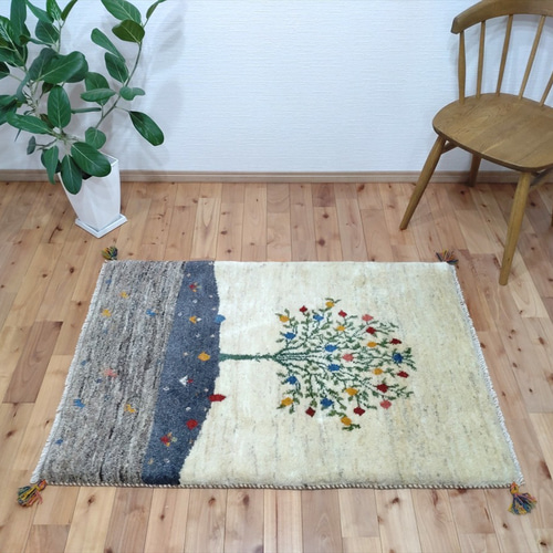 ペルシャ ギャッベ 玄関マット大 120x85cm ザクロの木 ランドスケープ