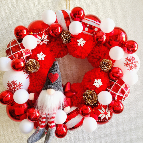 クリスマスリース 2023年クリスマスオーナメントリース 妖精さん レッド系 壁掛けリース