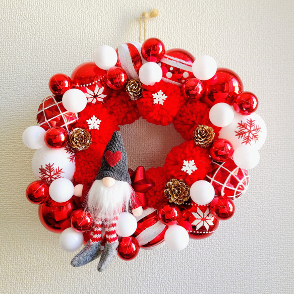 2023年クリスマスオーナメントリース 妖精さん レッド系 壁掛けリース