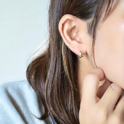 18金 K18 ぽってりフープピアス（18金 10mm) ゴールド