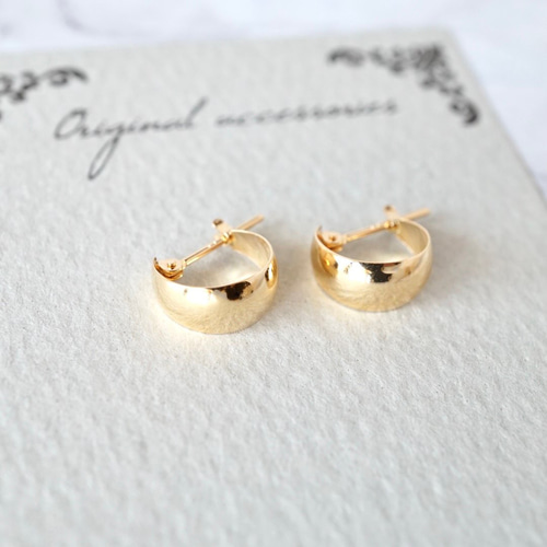 18金 K18 ぽってりフープピアス（18金 10mm) ゴールド ボリューム 月