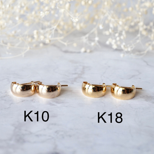 18金 K18 ぽってりフープピアス（18金 10mm) ゴールド