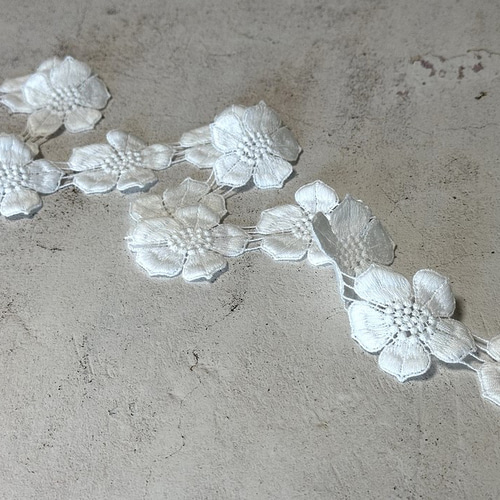 2m コットンケミカルレース 5弁の花柄 モチーフ 日本製 lace-No,173