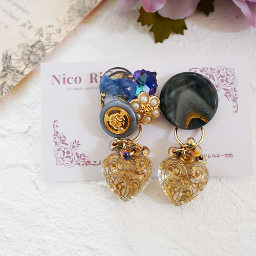 ピアス/イヤリング ボタンアクセサリー 2WAY アシンメトリー