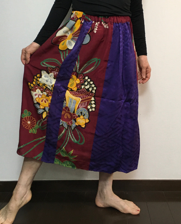 着物スカート【彩】正絹 ハンドメイド - ロングスカート