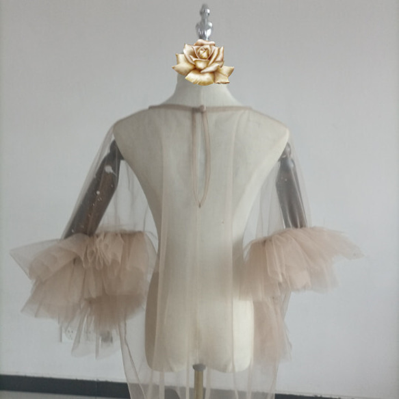 ラッフルモチーフのチュールトップス ベージュボレロ ドレスアレンジ色オーダー可能 