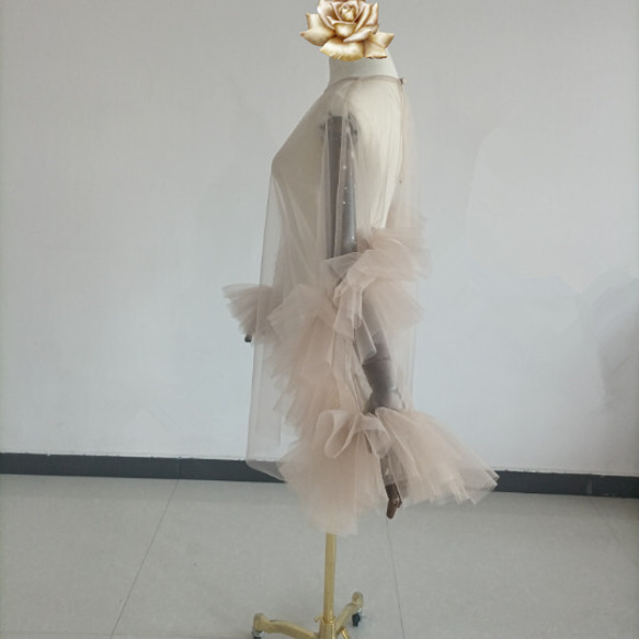 ラッフルモチーフのチュールトップス ベージュボレロ ドレスアレンジ色オーダー可能 