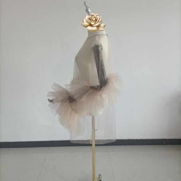 ラッフルモチーフのチュールトップス ベージュボレロ ドレスアレンジ色オーダー可能 