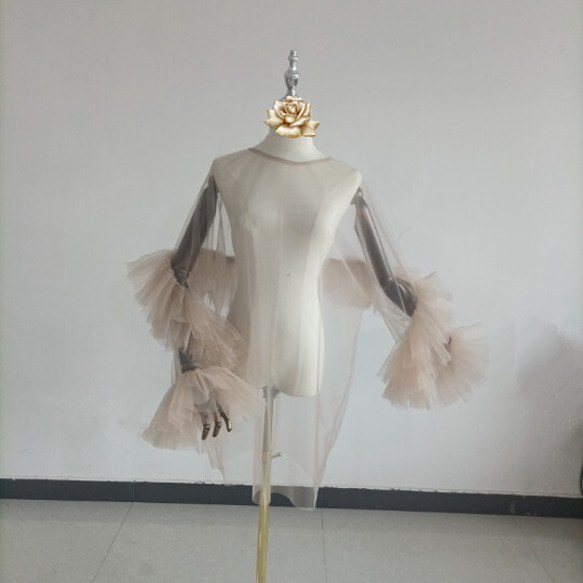 ラッフルモチーフのチュールトップス ベージュボレロ ドレスアレンジ色オーダー可能 