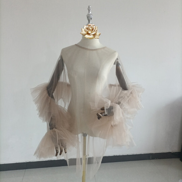 ラッフルモチーフのチュールトップス ベージュボレロ ドレスアレンジ色オーダー可能 