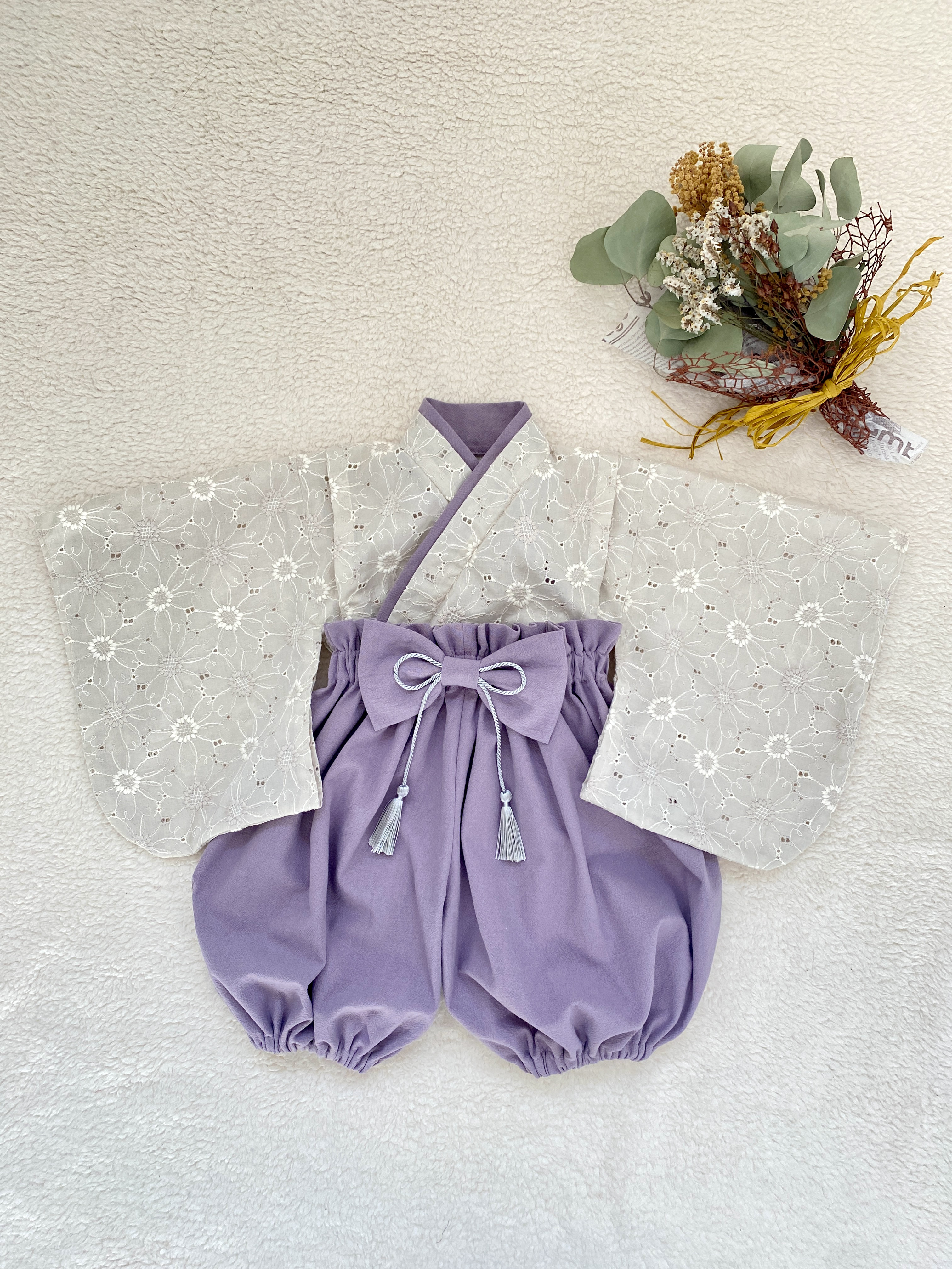 【受注生産✨送料無料】ベビー・キッズ袴＊エンブロイダリーレース×ラベンダー＊
