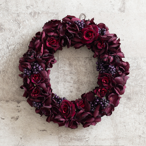 超早割祭2024】ベルベットローズのワインレッドのクリスマスリース  