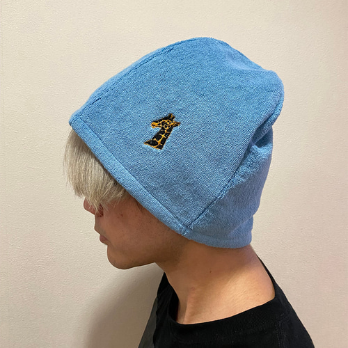 ベストサウナハット　三毛猫 やわらかタオルのサウナハット ブルー 刺繍 三毛猫 カメレオン キリン