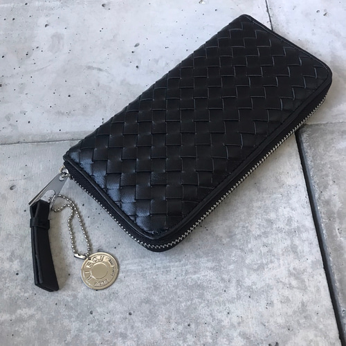 本革メッシュ財布 本革】メッシュデザイン長財布／ユニセックス 財布 コンパクト