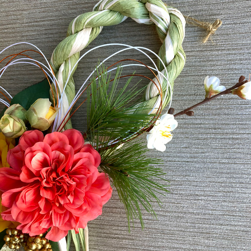 しめ縄リース　ピンクダリア　椿　金扇　松 しめ縄リース ピンクダリア 椿 金扇 松 7d8bf1e728d3f383ccb683e4a730cf