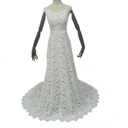 ウエディングドレス  贅沢な小花総レース  編み上げ    結婚式  エレガント   バックレス 2枚目の画像