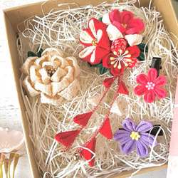 つまみ細工 髪飾り クリップ3点セット 七五三 紅梅 7枚目の画像