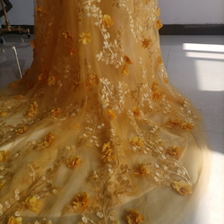 艷麗的顏色禮服，黃色，精緻的蕾絲，漂亮的花朵，炫耀背部，新娘/正面拍攝 第6張的照片