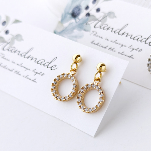 05 素材用 18k 1g アクセサリー　ハンドメイド　指輪　イヤリング 煌めくリングの1粒ピアス / イヤリング (送料無料) ピアス