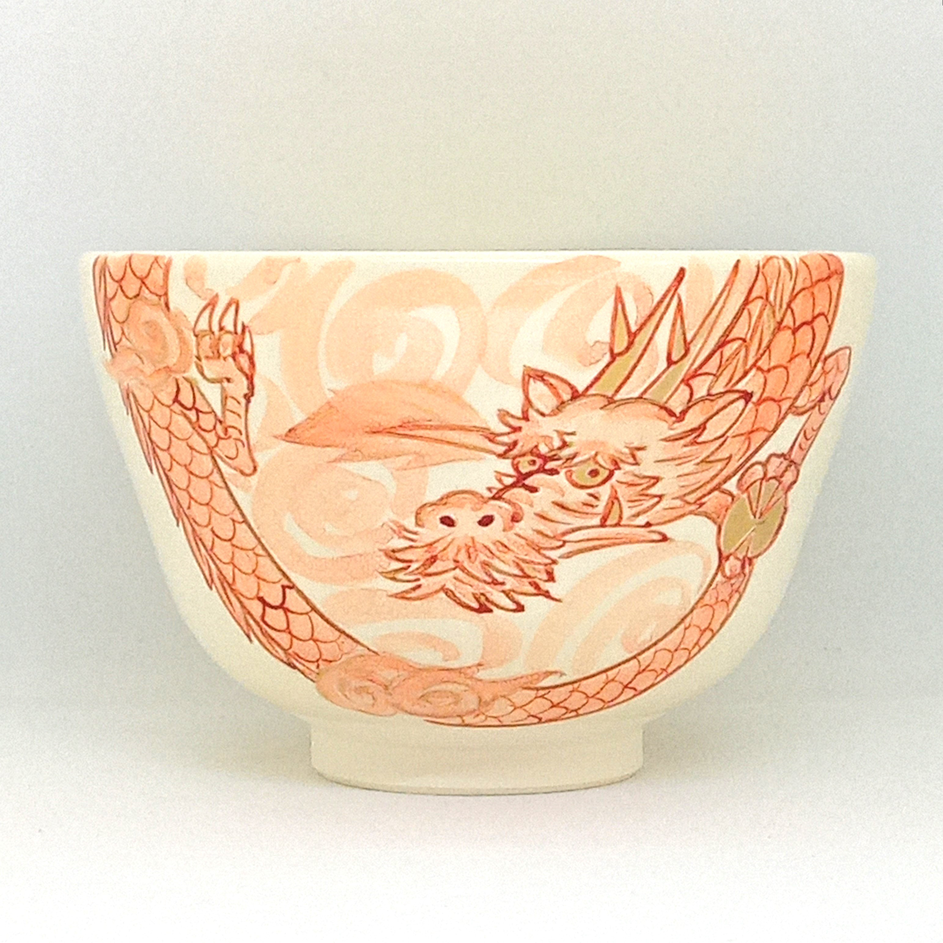茶盌「干支　龍・赤絵金彩」京焼・清水焼　京都　伝統工芸品　清水焼　京焼　抹茶盌　抹茶　縁起物　竜
