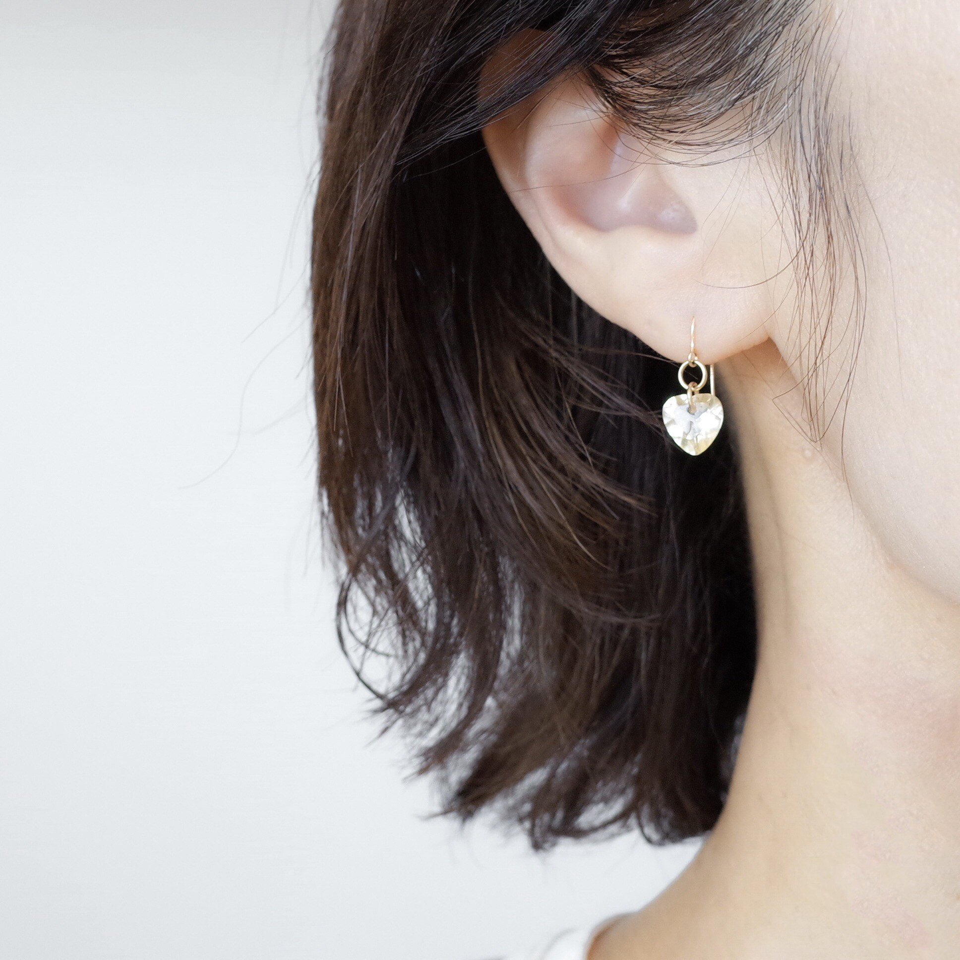 【宝石質】シトリンAAAのハート フックピアス(14kgf)