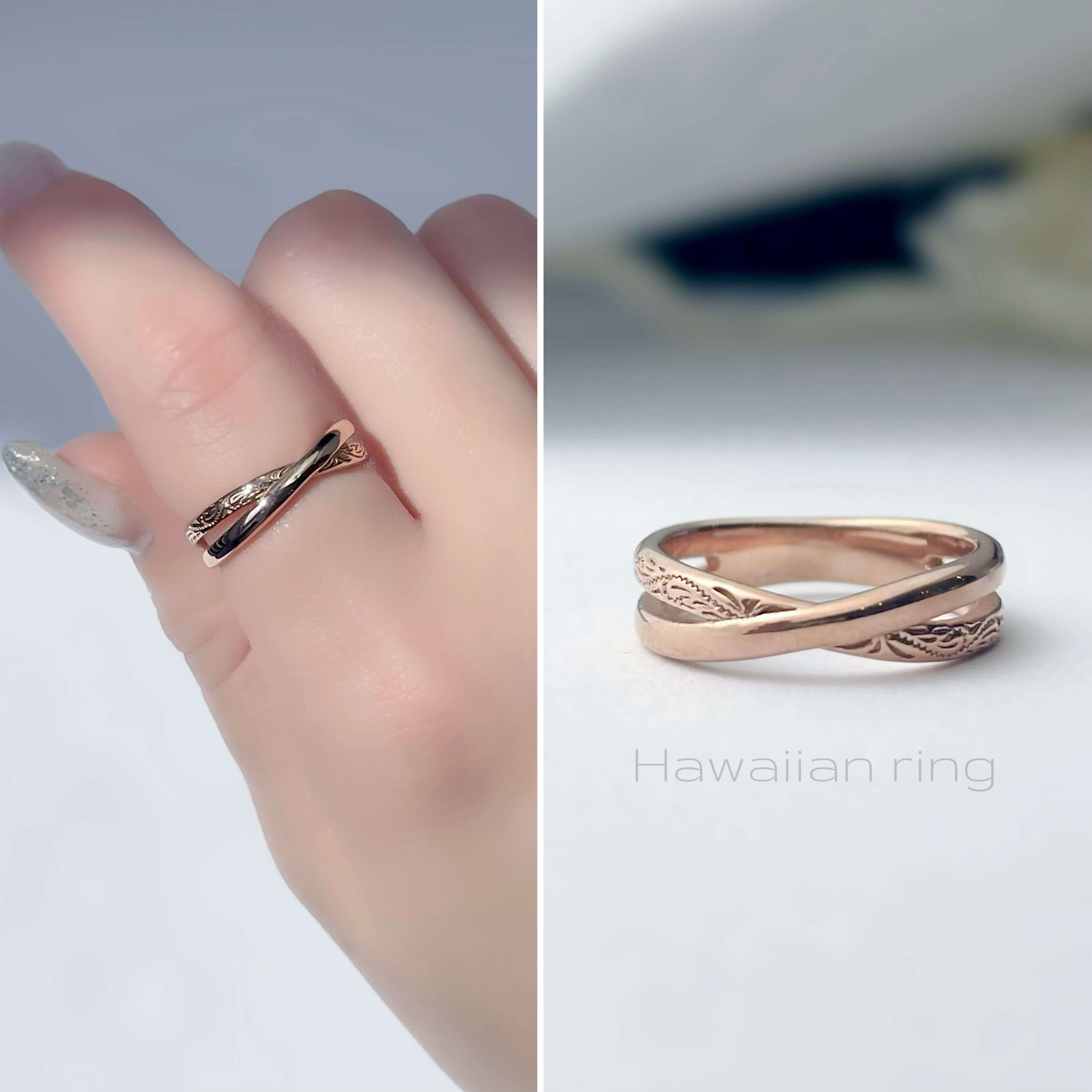 *＊2連ハワイアンジュエリー＊* ピンクゴールド リング 指輪 誕生石 刻印 対応 ステンレス316L 〔1本価格〕